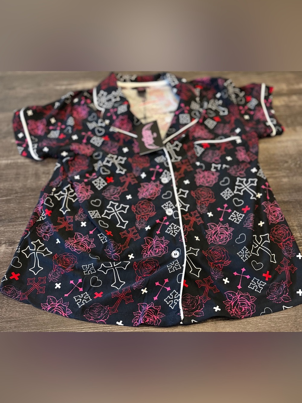 Perfect Angel Rose Cross Print Pajama Shorts Set NWT - Picture 3 of 14
